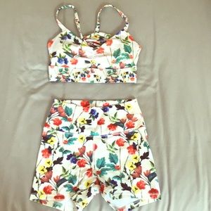 Floral workout bra and shorts